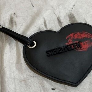 Steve Madden Black Heart-Shaped Bag Charm / Coin Purse with Red Lip Accent